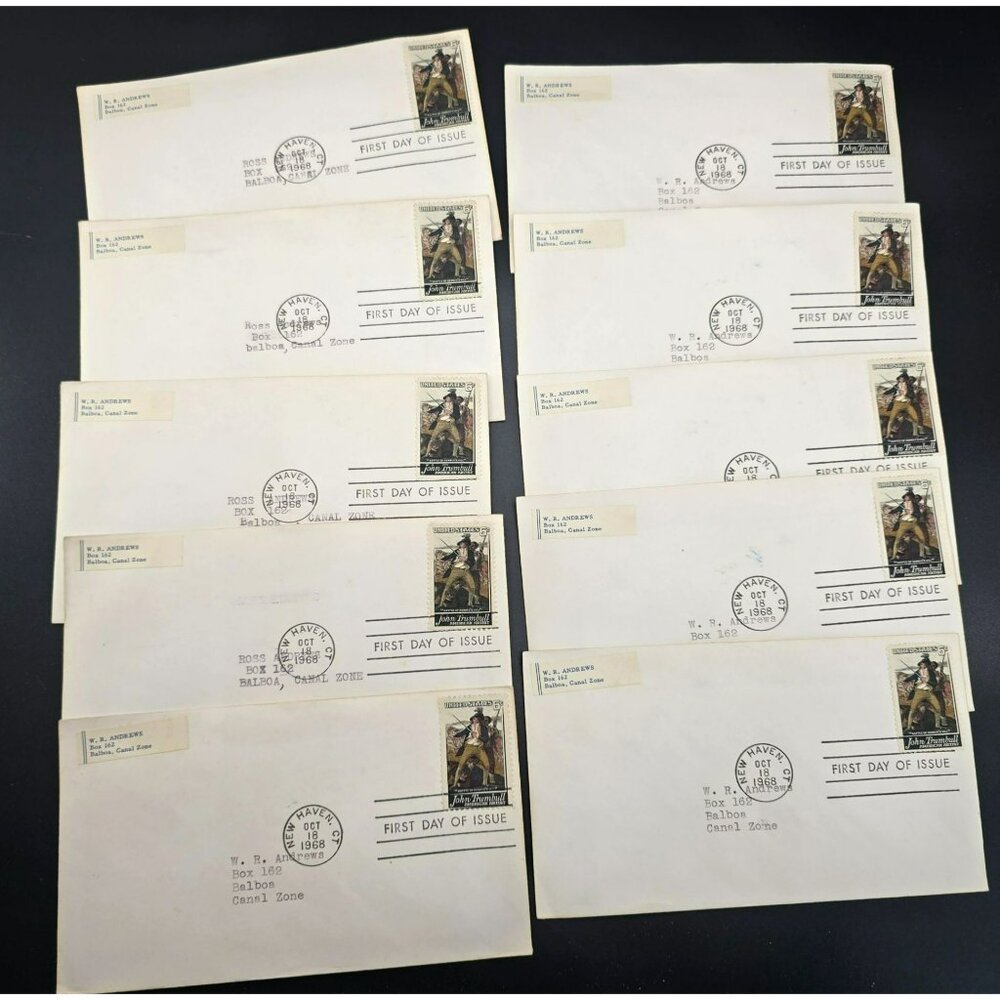 1968 First Day Of Issue Envelopes John Trumbull Stamps New Haven CT LI3019